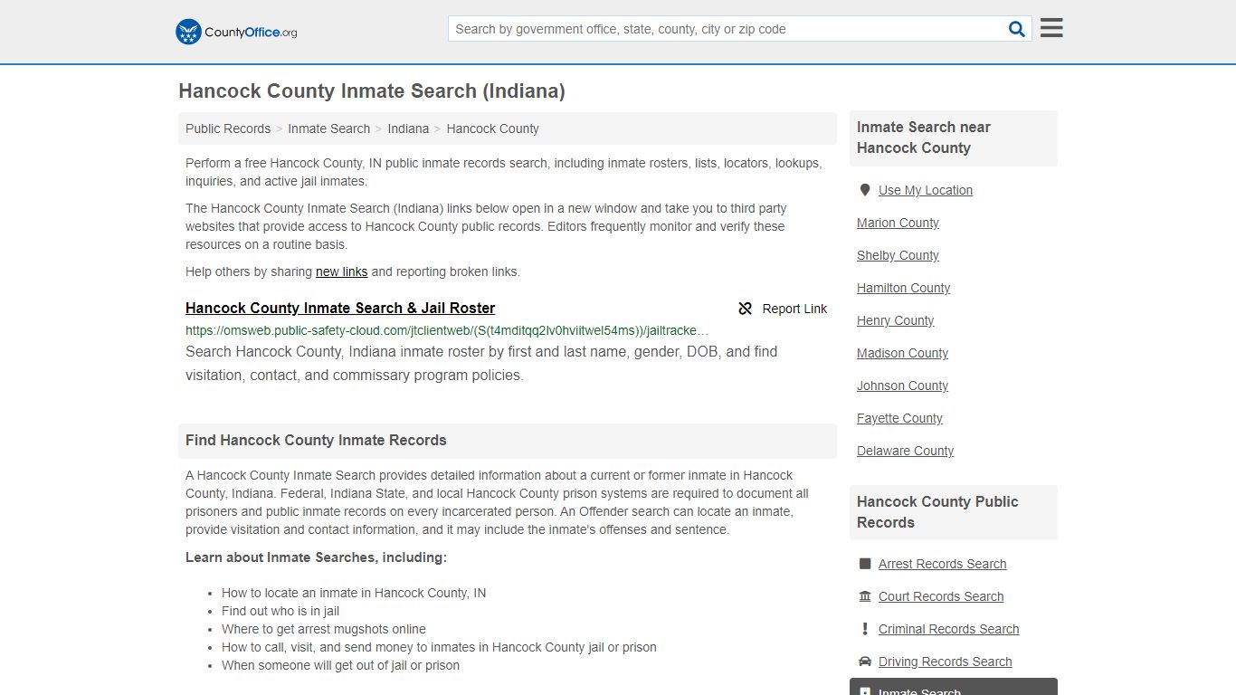 Hancock County Inmate Search (Indiana) - County Office