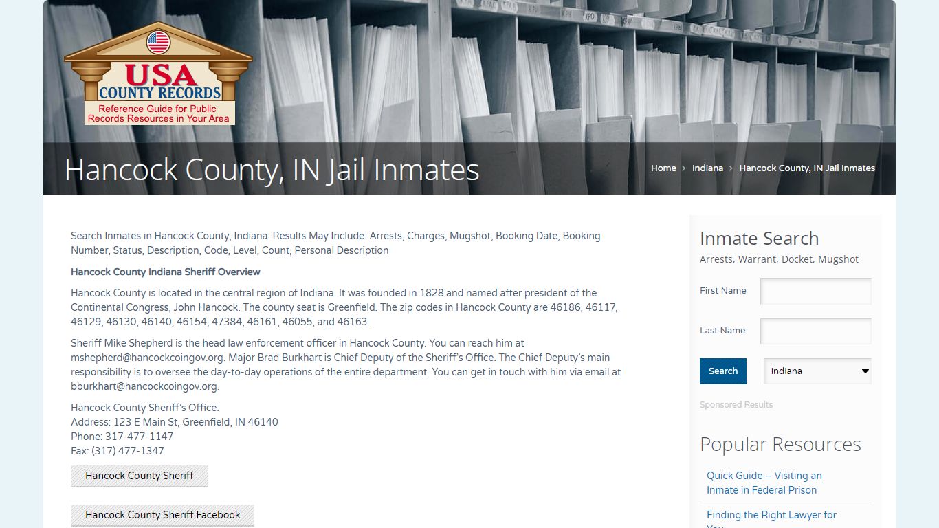 Hancock County, IN Jail Inmates | Name Search