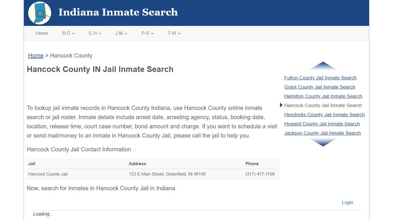 Hancock County IN Jail Inmate Search